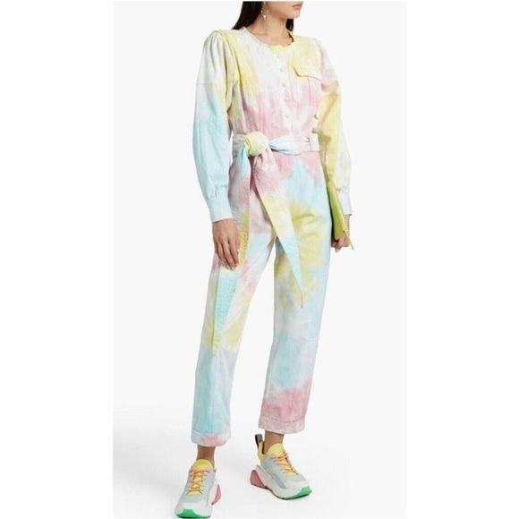 LOVESHACKFANCY Paca Rainbow Jumpsuit Radial Pastel Tie Dye New With Tags Size 4 - Picture 1 of 15